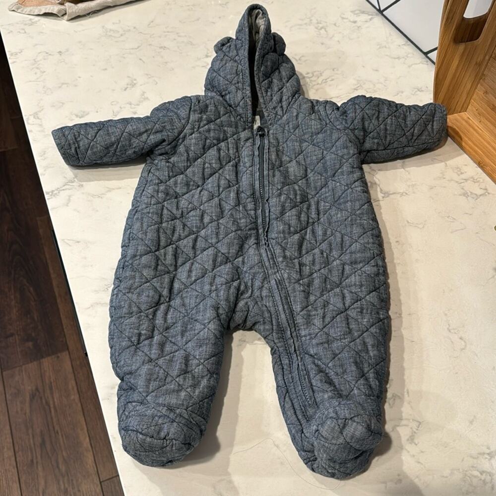 Baby GAP Quilted chambray bear one piece denim soft warm cozy winter size 3-6 M